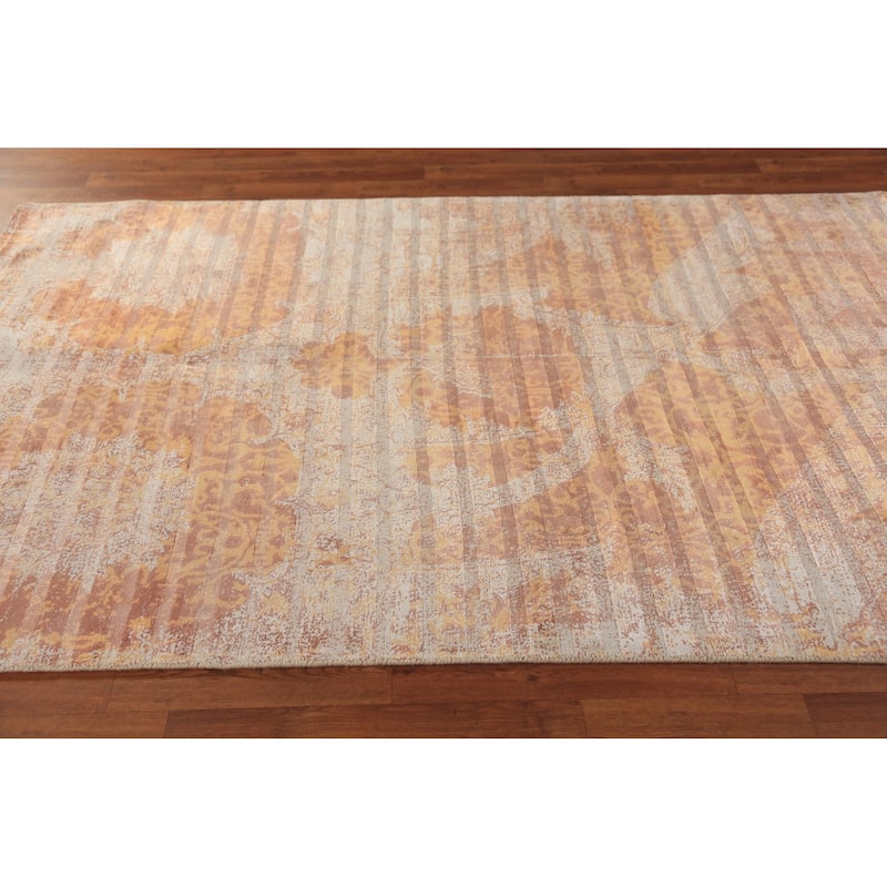 Striped Modern Abstract Indian Area Rug Handmade Wool Carpet - 5'0"x 8'1"