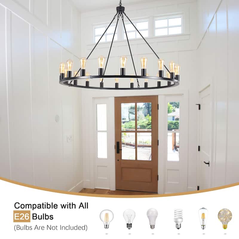 20 - Light Farmhouse Metal Round Industrial Chandelier for Dining Room Entryway Kitchen Island - N/A