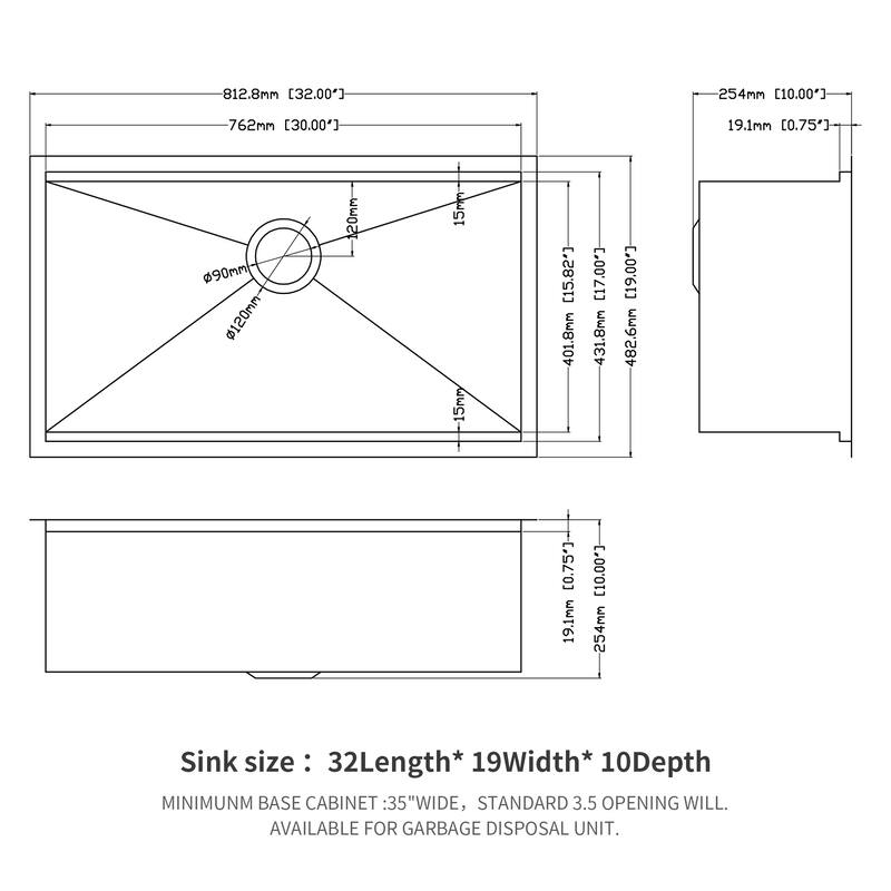 Single Bowl Undermount Workstation Kitchen Sink - 32"x19"x 10" Inch 16 Gauge Stainless Steel Deep Sink