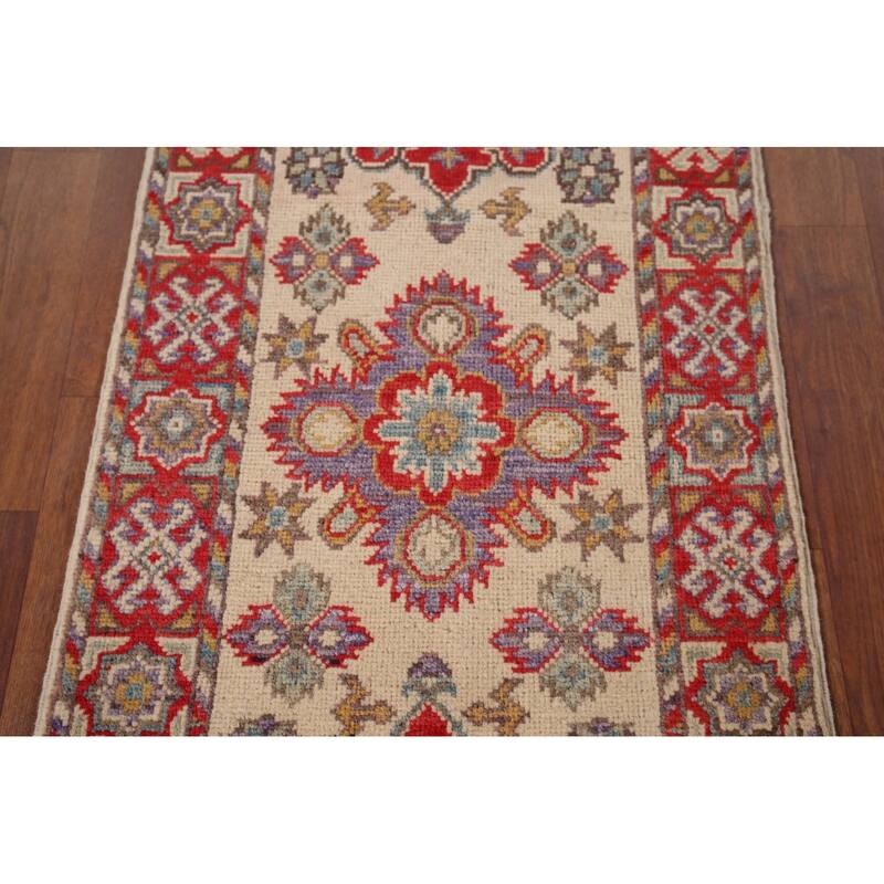 Geometric Kazak Oriental Foyer Rug Handmade Traditional Wool Carpet - 1'10" x 3'2"