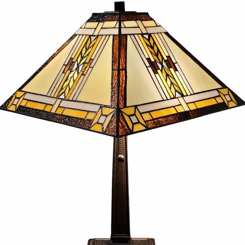 HomeRoots 23" Stained Glass Two Light Mission Style Table Lamp with Stained Glass Shade - 21 x 22 x 11