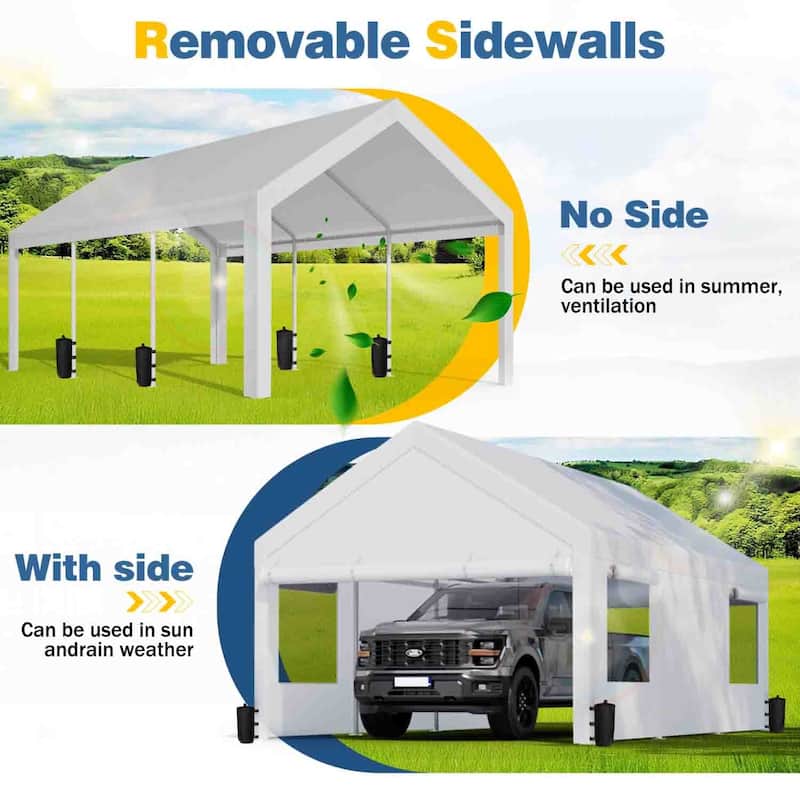 Futzca 12x20 ft Carport Canopy, Waterproof Outdoor Shelter with Sandbags