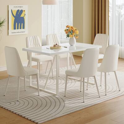 Modern Style Dining Set with Rectangular Table and Armless Upholstered Dining Chairs