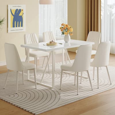 Modern Style Dining Set with Rectangular Table and Armless Upholstered Dining Chairs