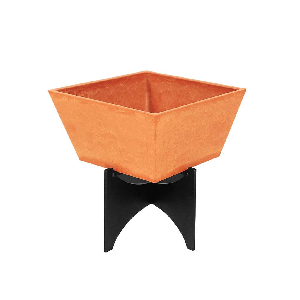 Achla Designs Small Modern Zaha Planter I With Stand, 12.25 Inch Tall, Terra Cotta Finish