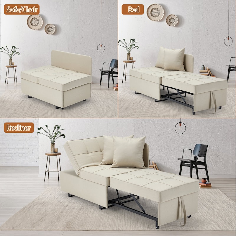 EROMMY Sleeper Sofa Chair Bed , Adjustable Backrest Pull Out Sofa Bed with Faux Linen Sofa Fabric