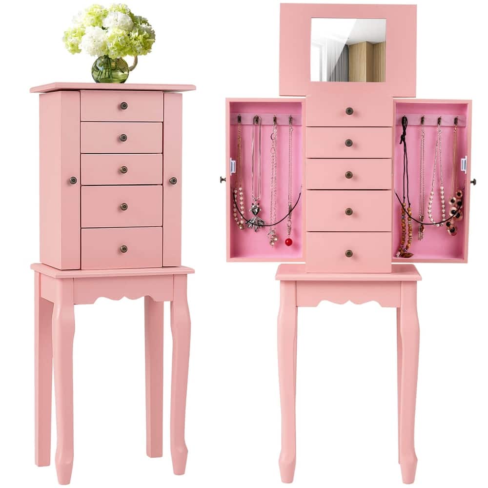 Costway Jewelry Cabinet Storage Chest Standing Organizer Mirror White - See Details