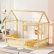 preview thumbnail 32 of 34, Floor Wooden Bed with House Roof Frame and Safety Guardrails