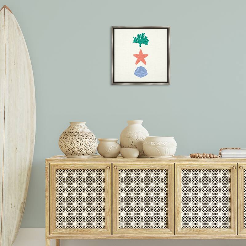 Stupell Coral & Sea Life Minimal Framed Floater Canvas Wall Art Design By Sazerelli Designs