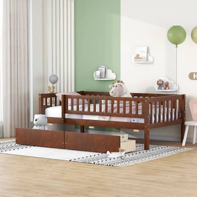 Walnut Twin Size Modern Pine Daybed with Storage Drawers