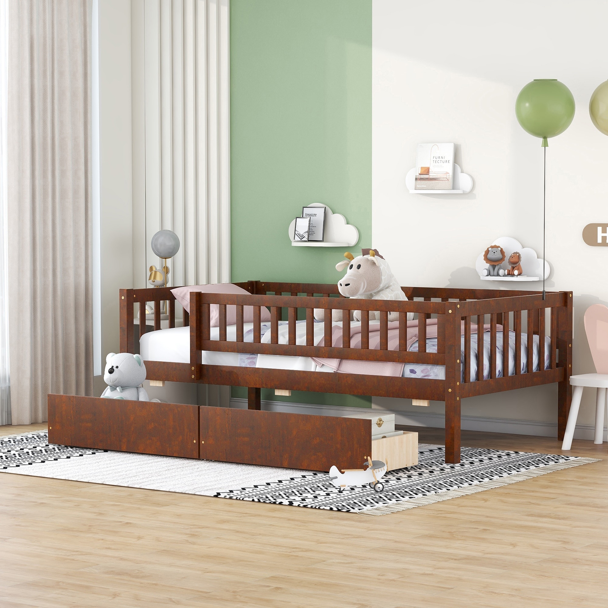 Wood Twin Size Daybed with Two Drawers, Space-saving