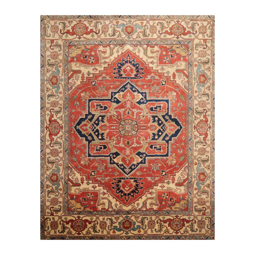 Hand Knotted Heriz Rust,Beige Wool Traditional Oriental Area Rug (8x10) - 8' x 9' 11''
