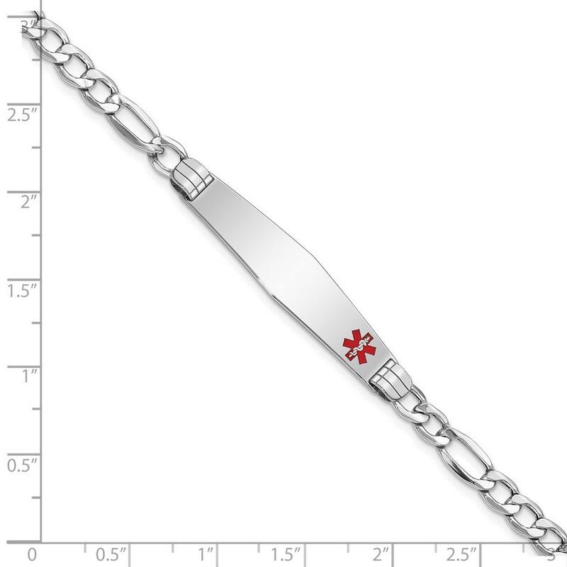 Curata 14k White Gold 7" or 8" 9mm Engravable Medical Red Enamel Figaro Link ID Bracelet