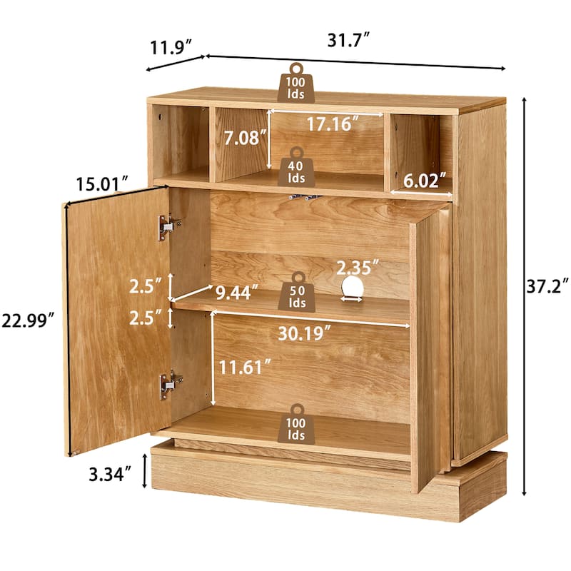Farmhouse Fluted Sideboard Cabinet with Adjustable Shelves, Buffet Storage Cabinet with Doors