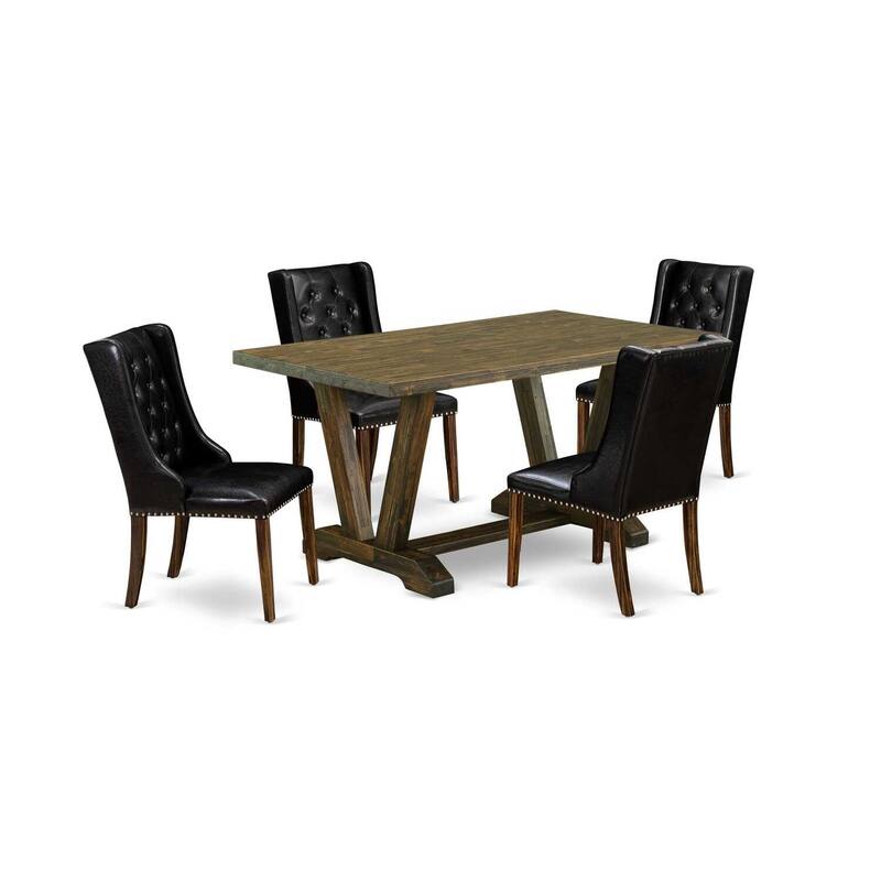 HomeStock 5-Piece Natural Oak Finish Solid Wood Top Dining table with 4 Chairs