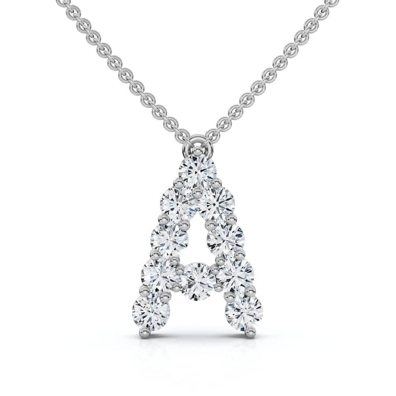 Bliss Diamond 1Ct Diamond Initial "A" Pendant Gold 18" Necklace Lab Grown 5/8" Tall - White