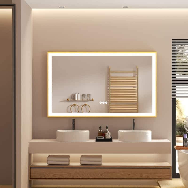 LED Bathroom Mirror Aluminum Framed Anti-Fog Stepless Dimmable Memory