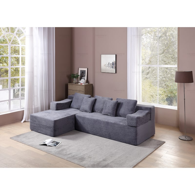Modern L-Shape Chaise Sofa , Upholstered Bedroom, No Assembly - Grey