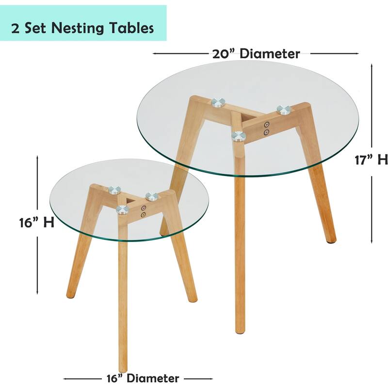 Aria Home Mid Century Modern Glass Nesting Tables Set of Two