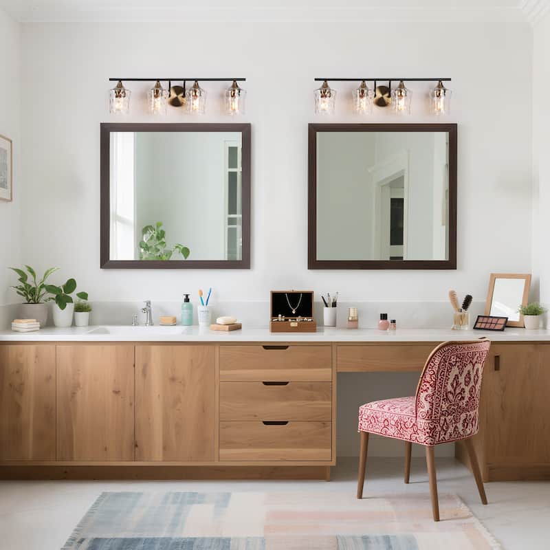 Modern Black Gold Bathroom Vanity Light Hammered Glass Wall Sconces Lamps with 1/2/3/4 Lights