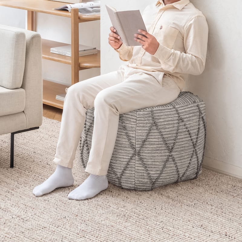 Jani Pouf Ottoman - Cotton-Blend Upholstery with Firm EPP Bead Filling - Footrest or Extra Seating for Living Room - Grey