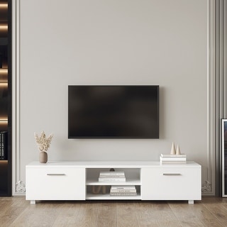 63" TV Stand Media Storage Console Entertainment Center with 2-Tier Middle Shelf and 2 Large-Capacity Side Door Cabinets,White