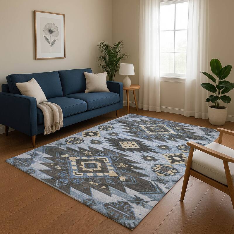 Premium Washable Super Soft Global Tribal Mayfield Rug - Blue - 3' x 5'