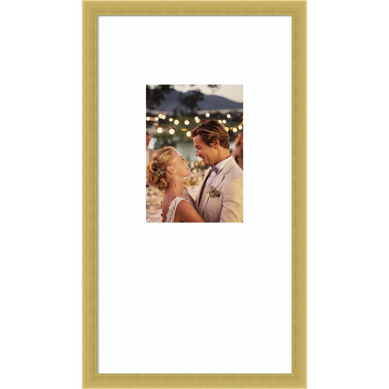 Svelte Clay Grey Framed Picture Frame, Photo Frame - 10x18 Matted White 5x7 - Svelte Polished Gold