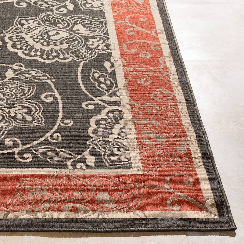 Janelle Indoor/Outdoor Transitional Floral Border Area Rug