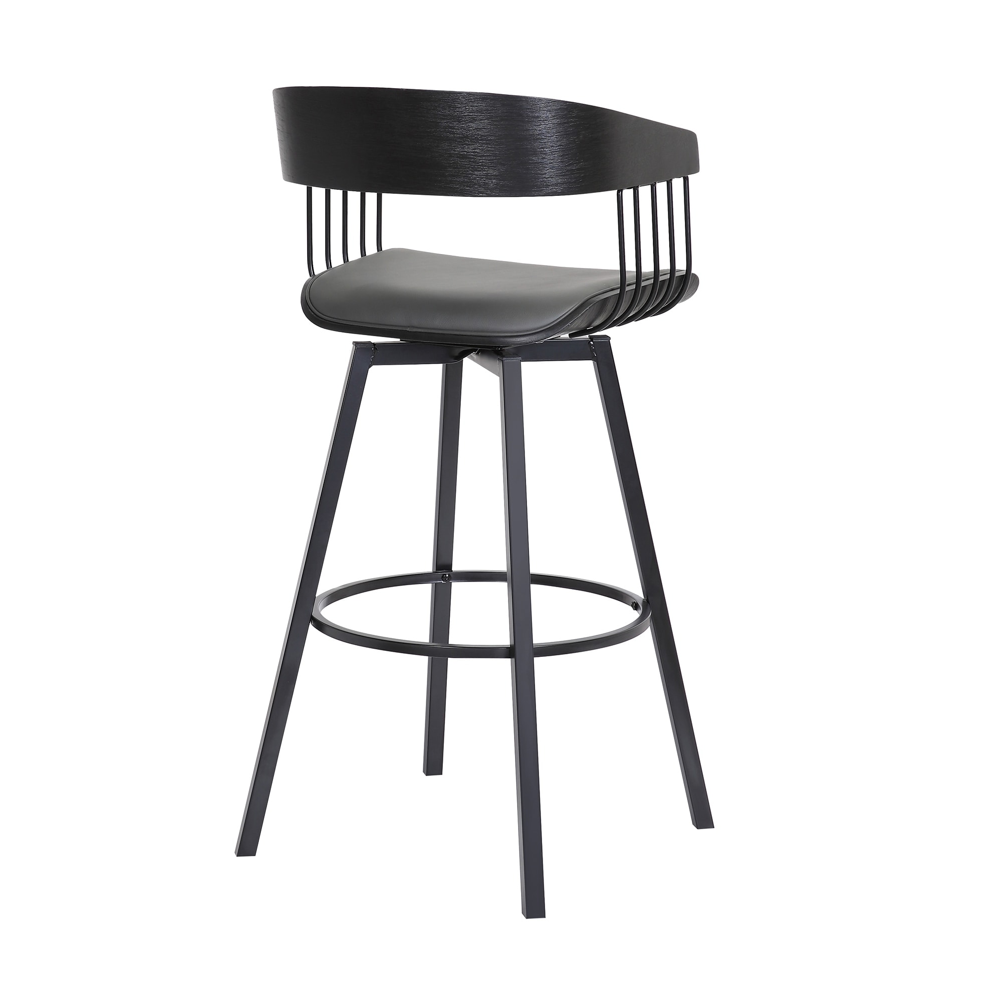 Athena Wood and Metal Upholstered Bar or Counter Swivel Stool