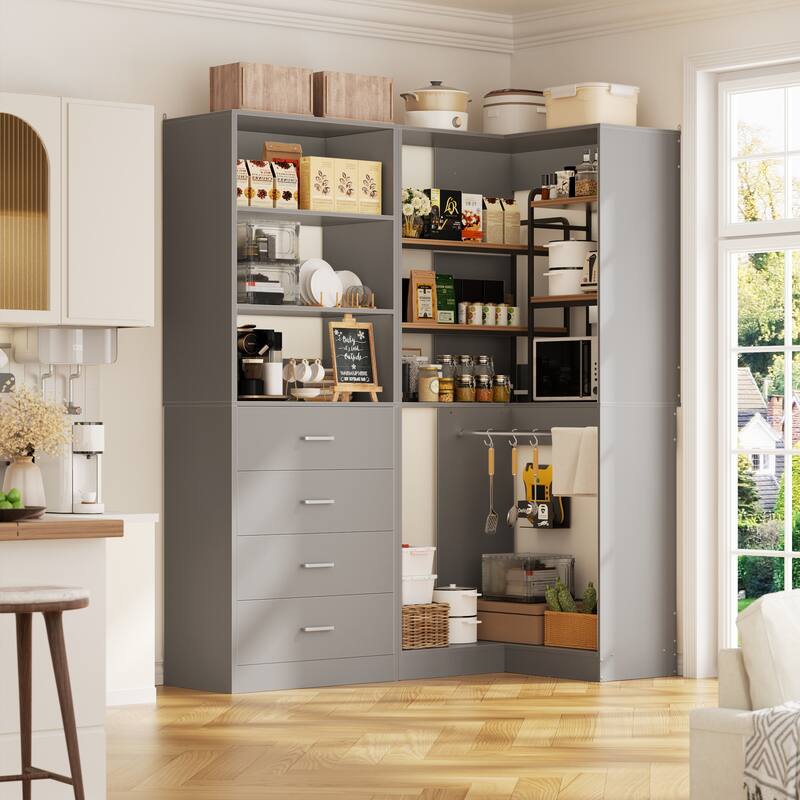 Cimly Set of 2 Corner Closet Organizer, Freestanding Closet System with Wooden Drawers