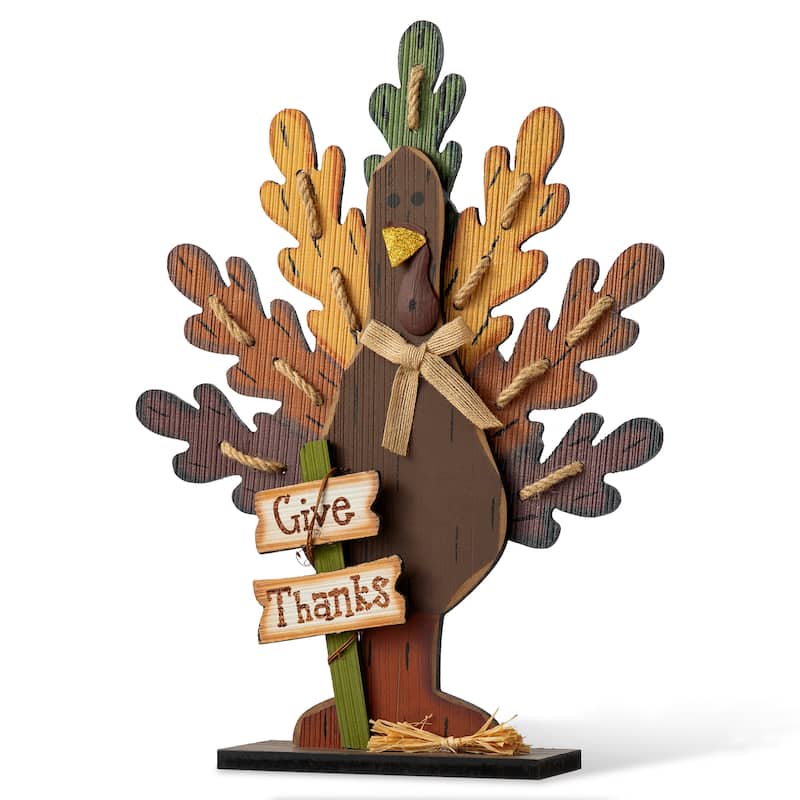 Glitzhome Thanksgiving Wooden Turkey Wall Hanging or Table Decor