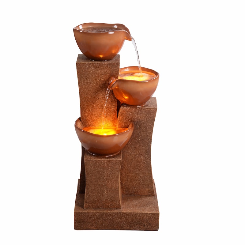 Teamson Home 28.54" Outdoor Bird Bath Fountain with LED Lights