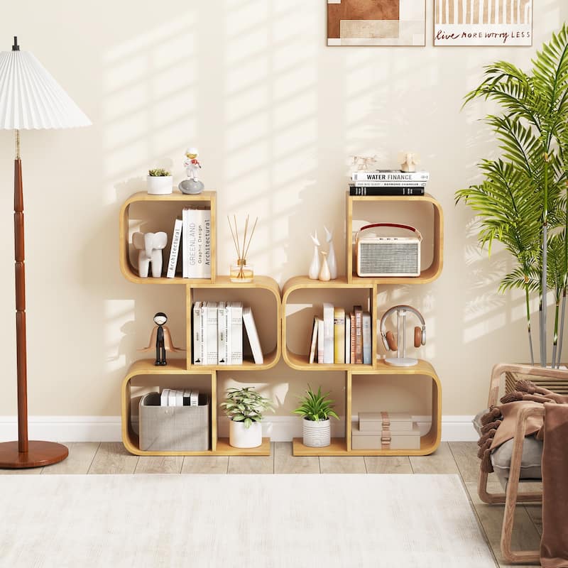Costway 1/2 PCS 2 Tier S-Shaped Bookcase with 2 Open Cubes Geometric