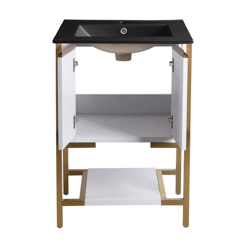 Marseille 24 In. White Bathroom Vanity With Black Ceramic Sink Top