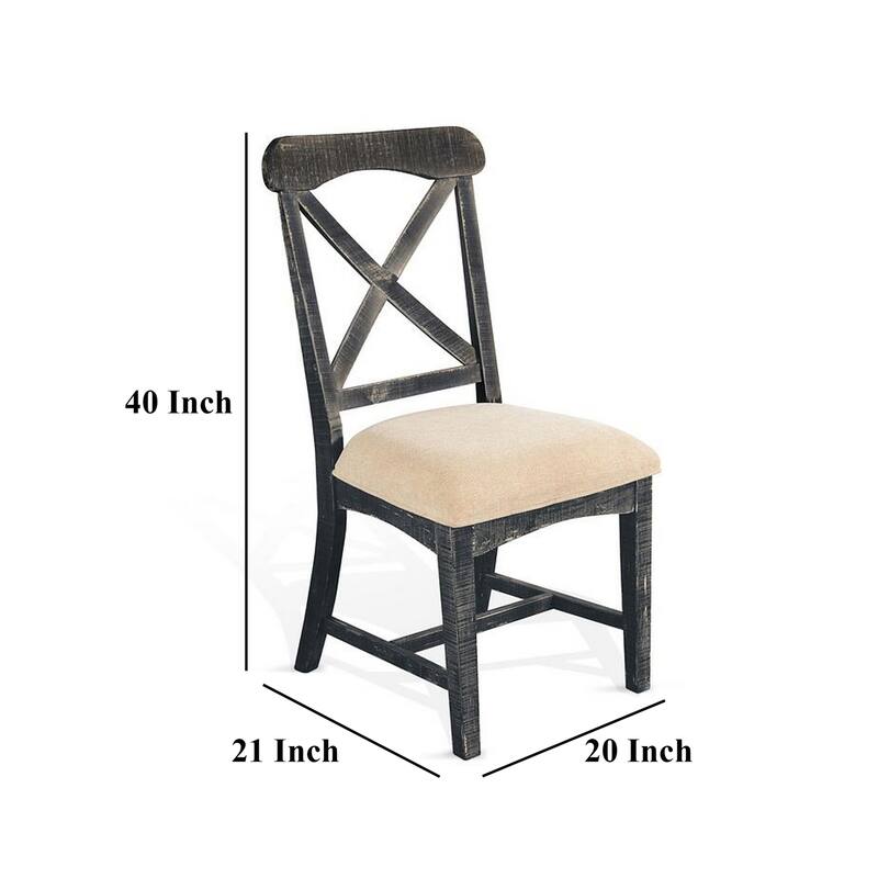 Black/Beige Fabric Upholstered Wood Frame Dining Chair, Set of 2, Sturdy Dining Chair for Dining Rooms - 19.5