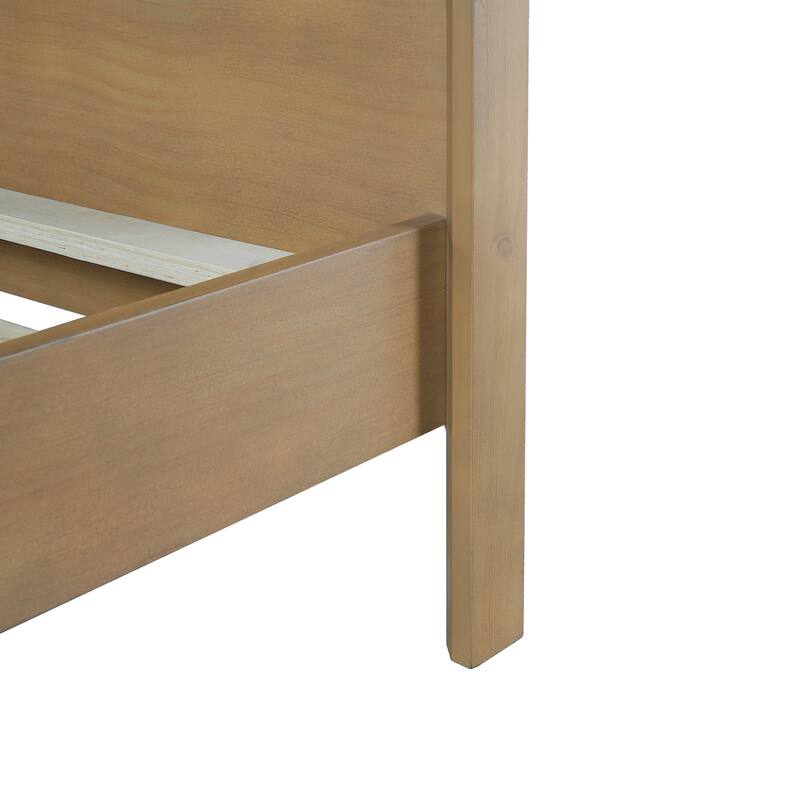 Rustic Yellow Solid Pine Wood King Size Bed - No Box Spring Needed, Durable & Stable Design