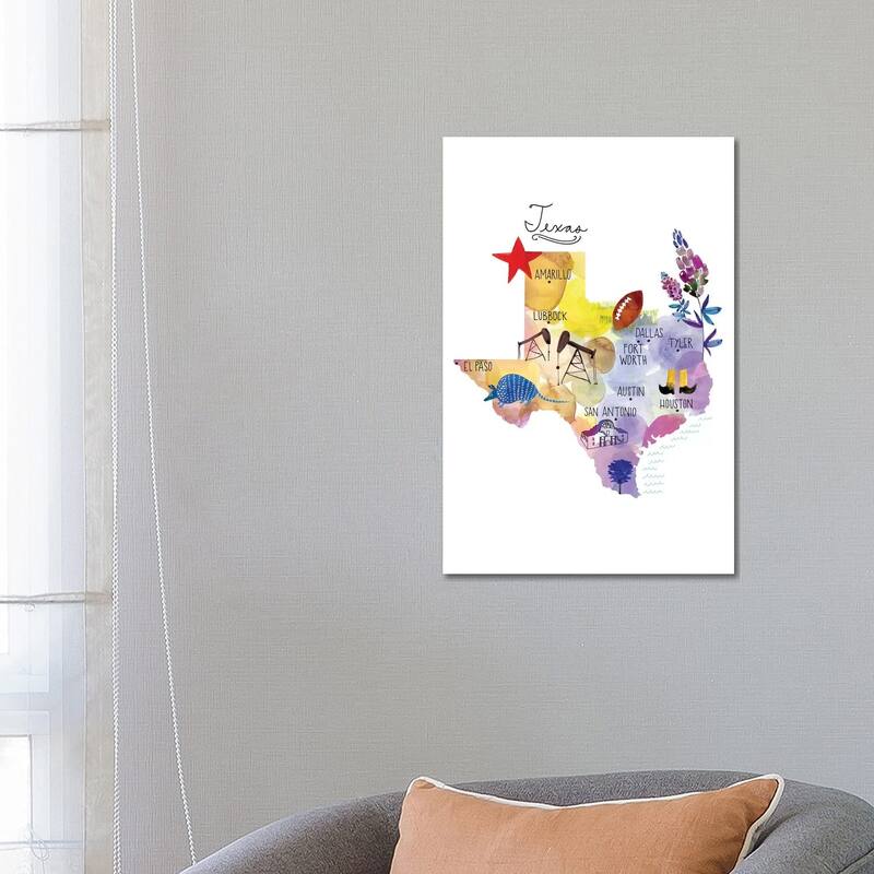 iCanvas "Map Of Texas" by Sara Franklin Canvas Print - 26x18x1.5