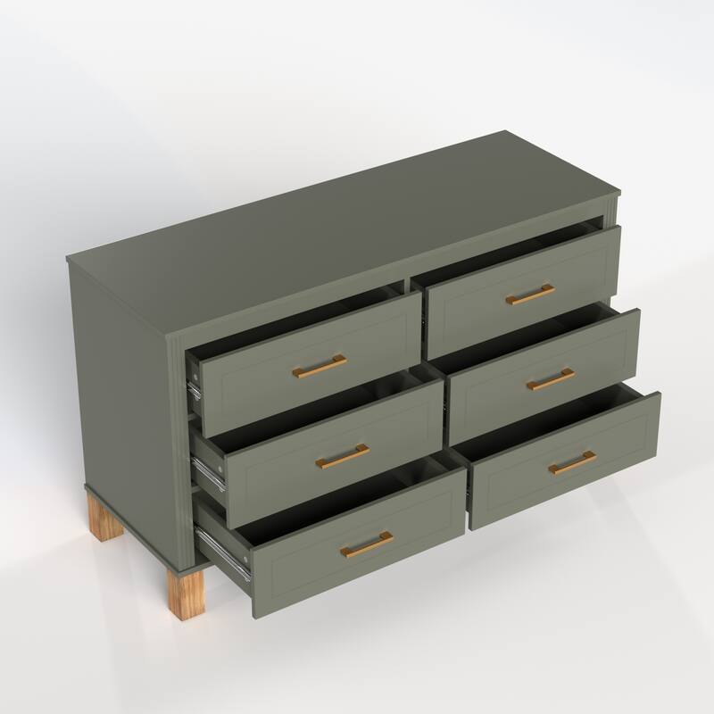 Roomfitters 6-Drawer Double Dresser, Modern Bedroom Storage Cabinet with Solid Wood Legs & Metal Handles