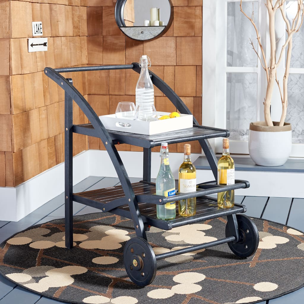 SAFAVIEH Outdoor Johana Acacia Wood Tea Cart - 25"W x 34"D x 34"H