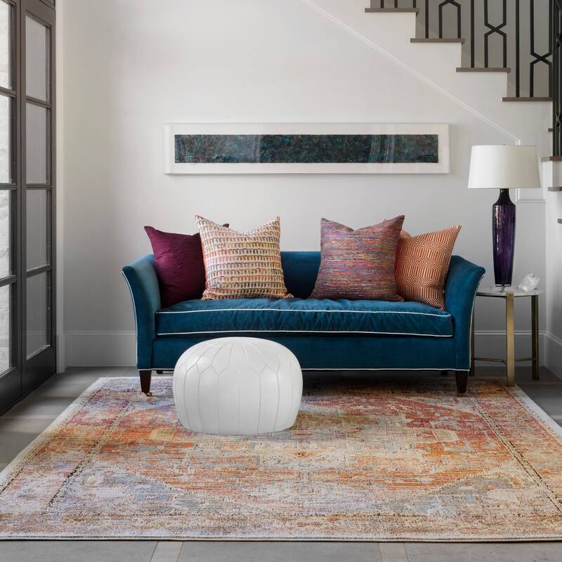 Alexander Home Genova Distressed Medallion Area Rug - 12' x 15' - Berry/Sunrise - Rectangle