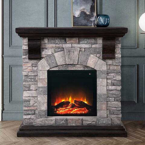 40 In.Freeing Electric Fireplace with stone mantel - L X D X H(Inch):40*12*39.2