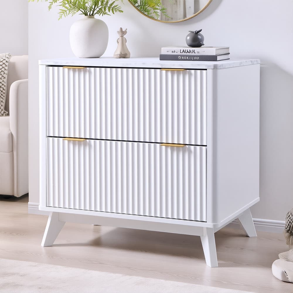 Modern Fluted 2 Drawer Lateral File Cabinet, Office Storage Cabinet