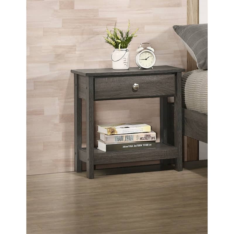 1pc Rustic Nightstand Single Drawer Bottom Shelf Bedside Table Bedroom Wooden Furniture - Grey