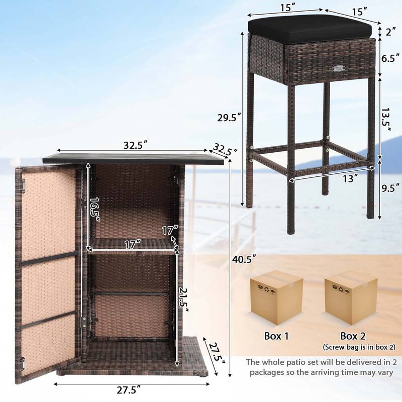 Costway 5PCS Patio Rattan Bar Table Stool Set Hidden Storage Shelf
