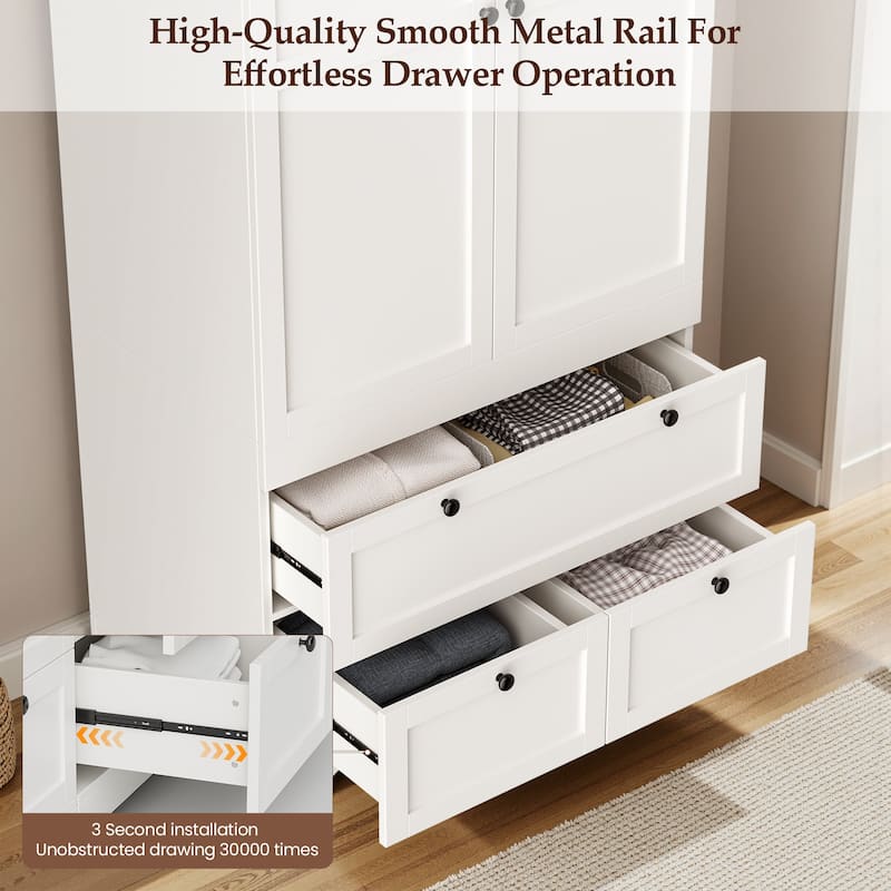 Pocassy 71" H Wardrobe Closet with Drawers and Cabinet.