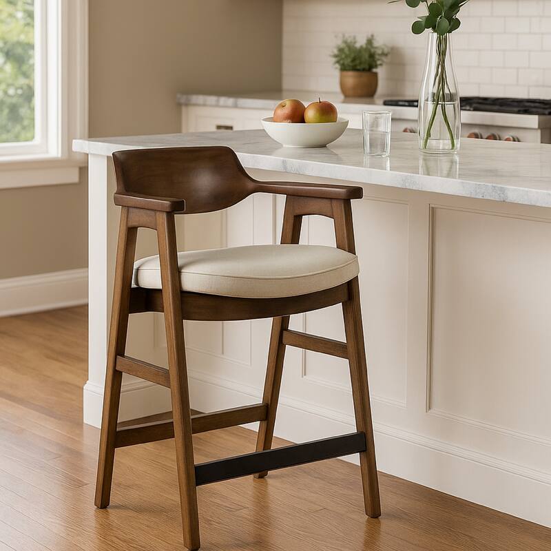 Zsy Counter Stool Chair, Open Back, Java Brown Birch Wood, Sand White