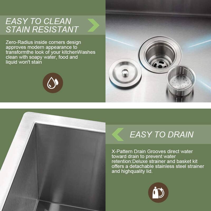 Undermount Kitchen Sink 16 Gauge Stainless Steel Single Bowl - 32 x 19 x 10 Inch Deep Basin