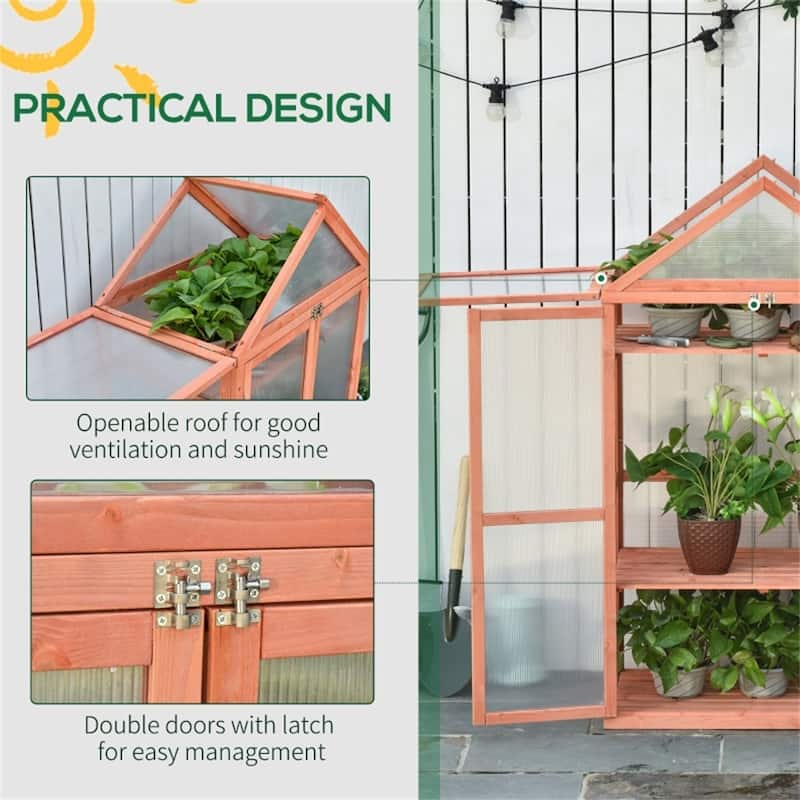 3-Tier Wooden Greenhouse with Panels Garden Plant Protector for Indoor and Outdoor Use