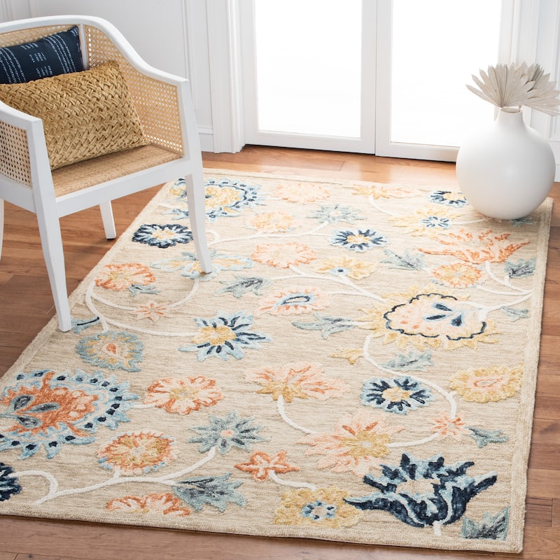 SAFAVIEH Handmade Metro Cait French Country Wool Rug - 4' x 6' - Beige/Blue